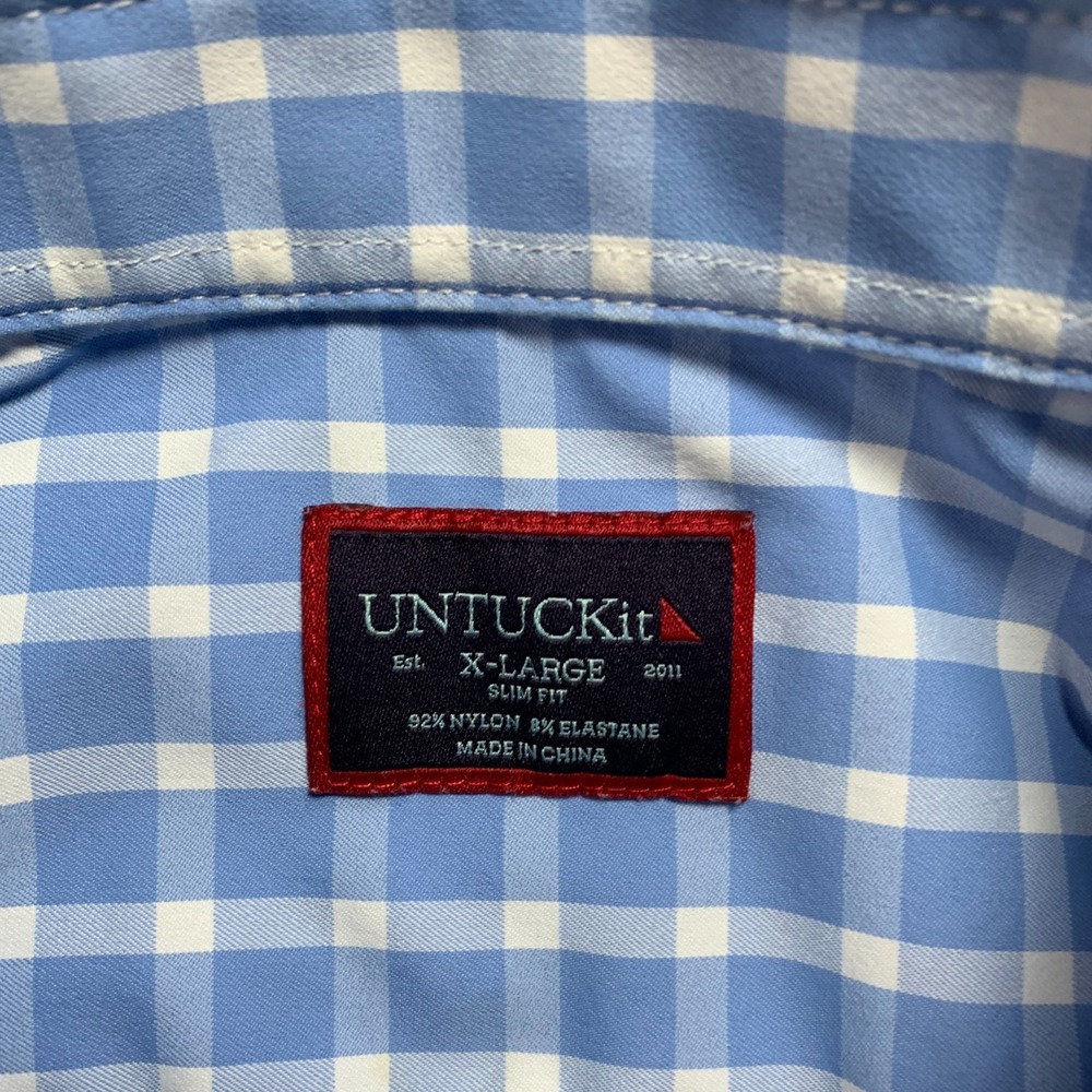 UNTUCKit Shirt Mens Size XL Button Up Plaid Extra Large Slim Fit Nylon Blue* - Picture 3 of 8